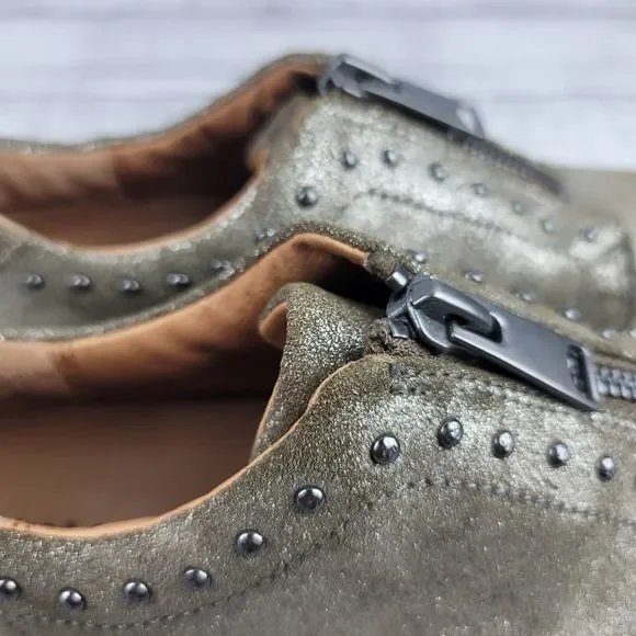 frye & co. Leather Zip Front Sneakers Victoria Moto Stud Metallic - Picture 10 of 10